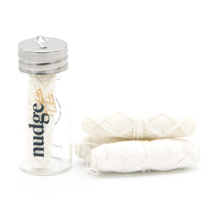 Nudge PFAS Free Silk Dental Floss with Reusable Glass Dispenser and 4 x 30 m Refills