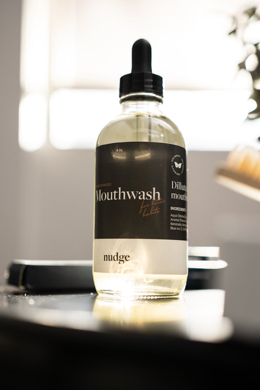 Bottle of alcohol-free mouthwash