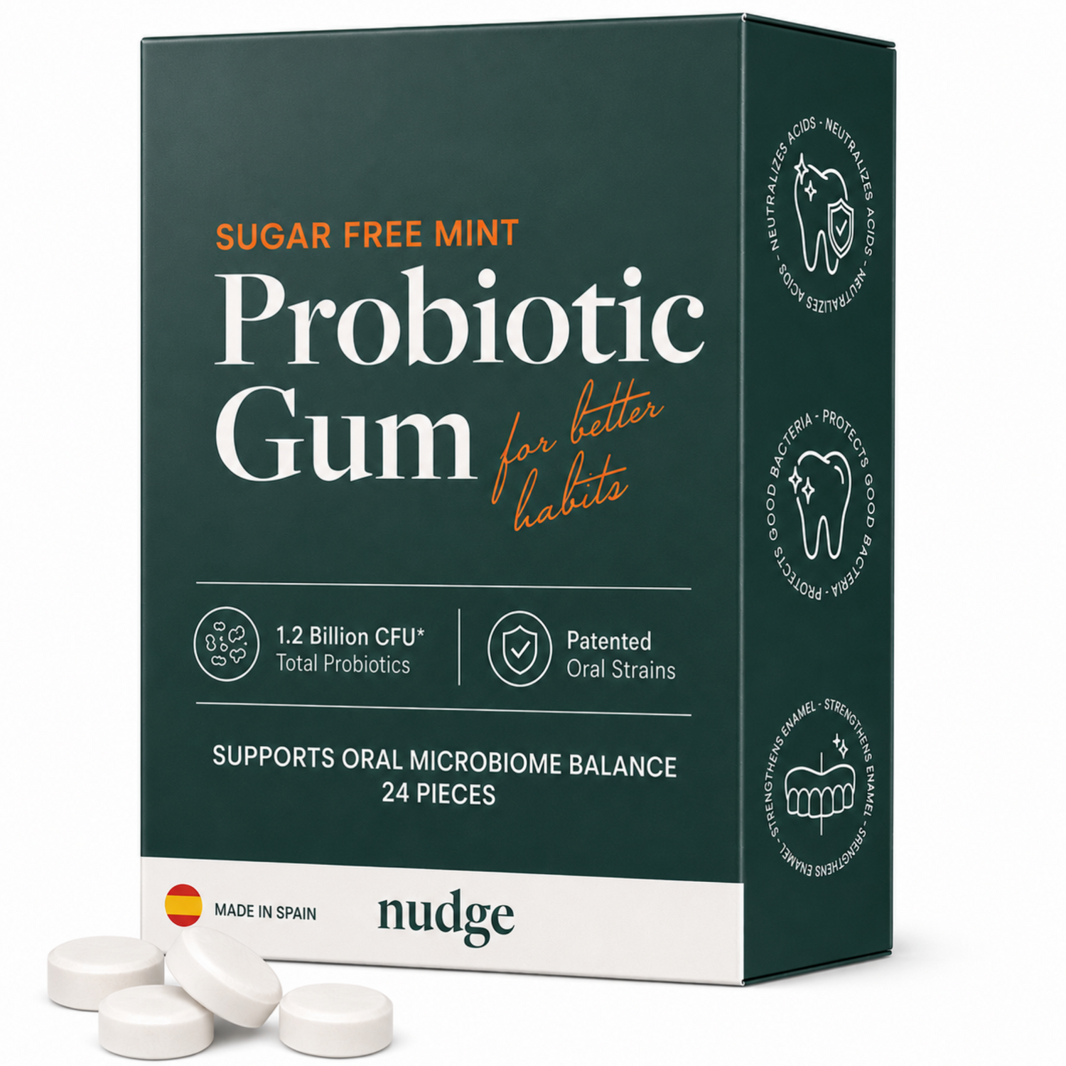 Oral Probiotic Gum, Sugar Free Mint, 24 Pieces