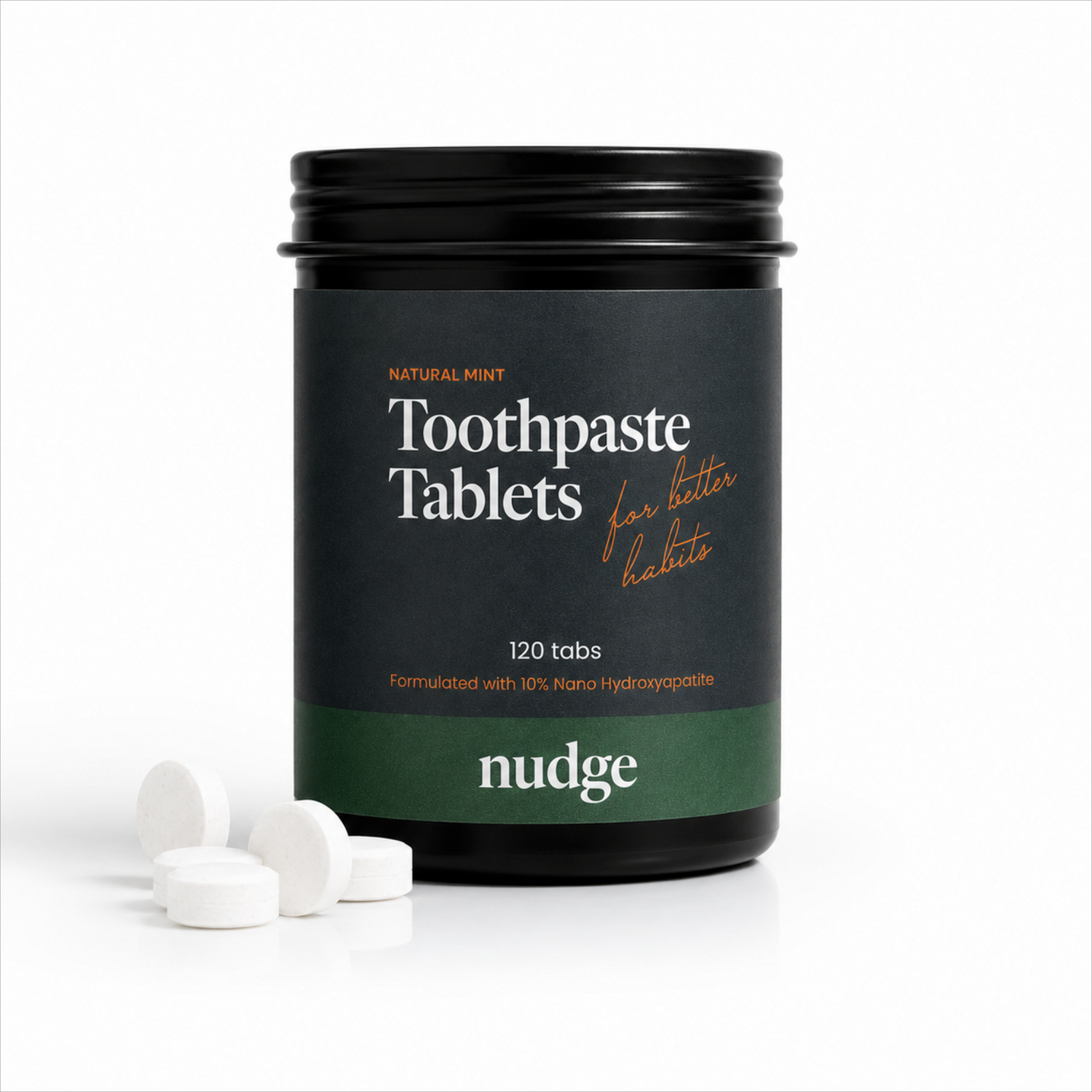 Nudge Nano Hydroxyapatite Toothpaste Tablets, Fluoride Free, 120 Count, Natural Mint